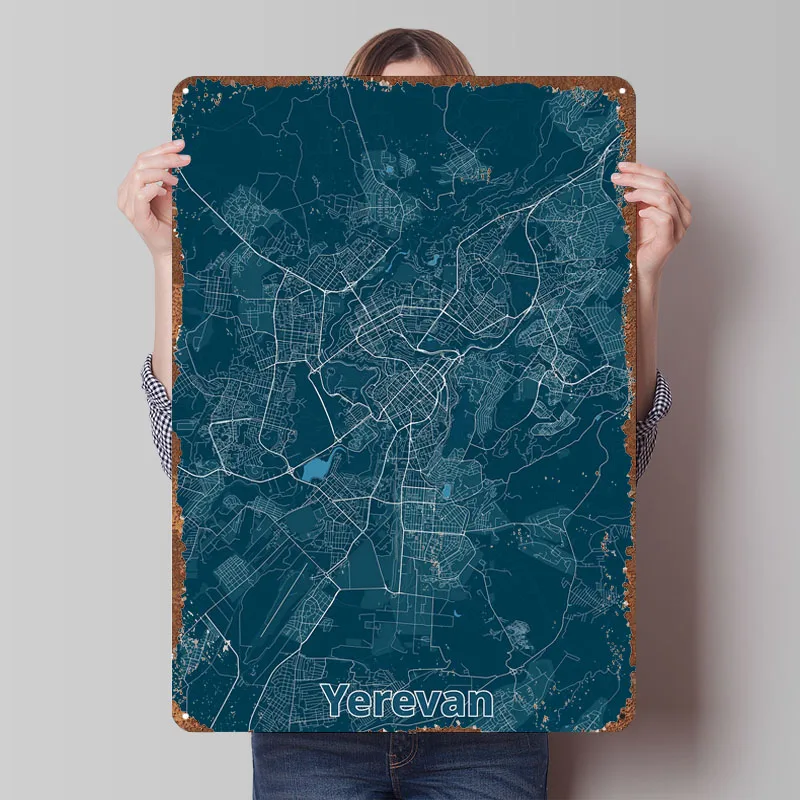 Home Decor Yerevan - Mapa miasta Erevana, plakat, metalowe tabliczki