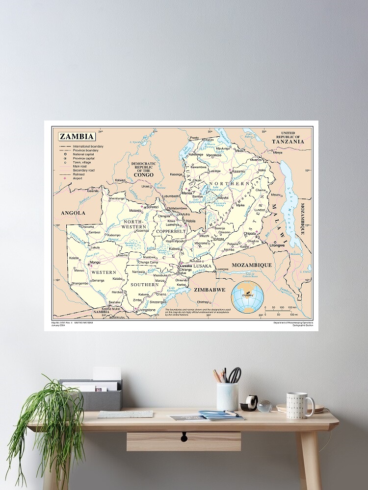 Home Decor Zambia - Mapa Zambii, plakat na płótnie, dekoracja