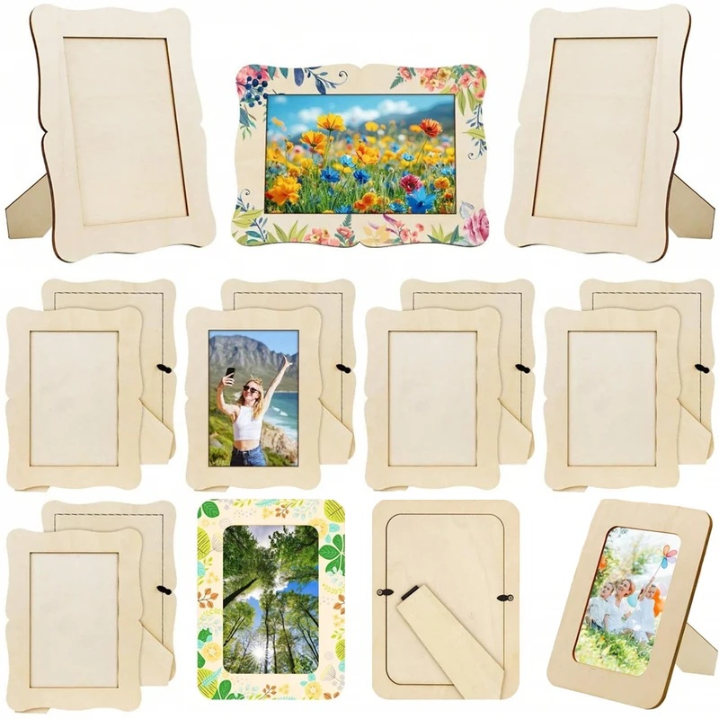 Bamboo Photo Frame - 5 szt. Niedokończone drewniane ramki faliste/prostokątne
