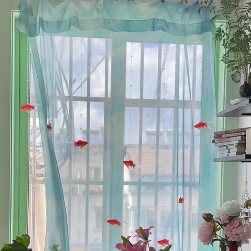 Home Decor Under 100 - Jasnoniebieska, jednolita, przezroczysta woalowa firanka, lekko