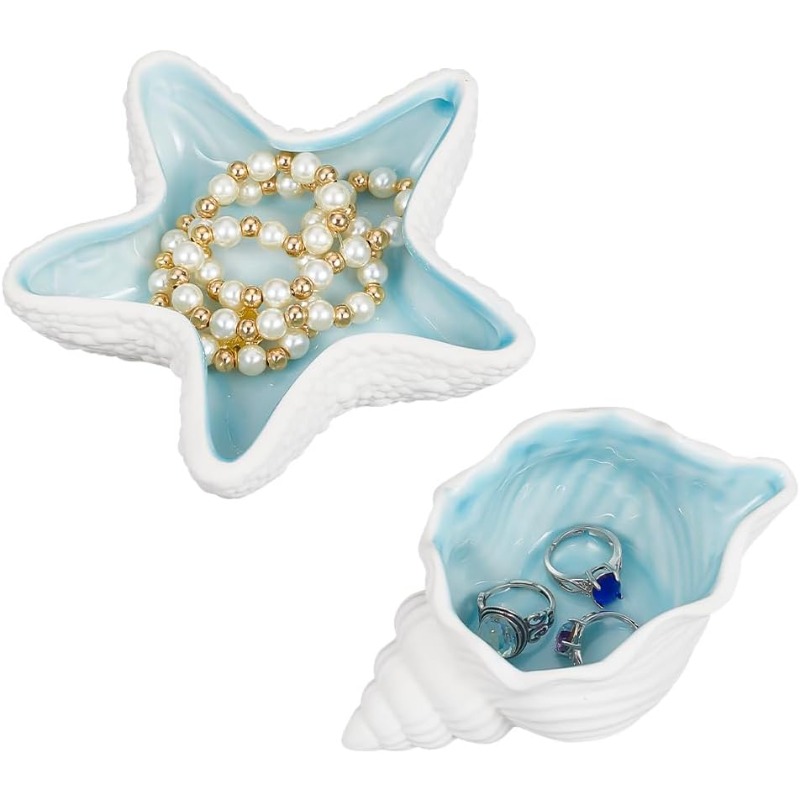 Ceramic Trinket Dish - 2-częściowa ceramiczna taca na biżuterię Conch