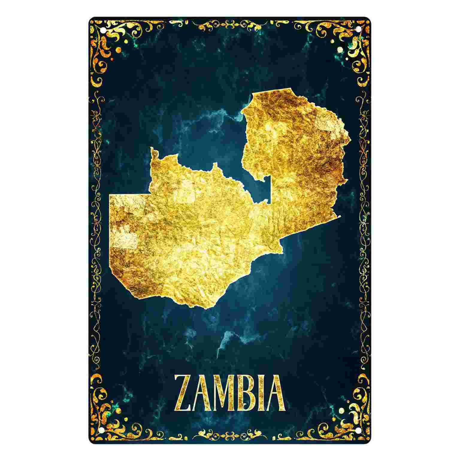 Home Decor Zambia - 2D PŁASKA MAPA Zambii z Złotą