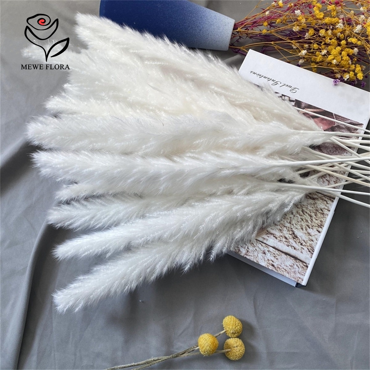 Pampas Grass Decor - 18 Łodyg Naturalnych Suszonych Kwiatów Puszysta