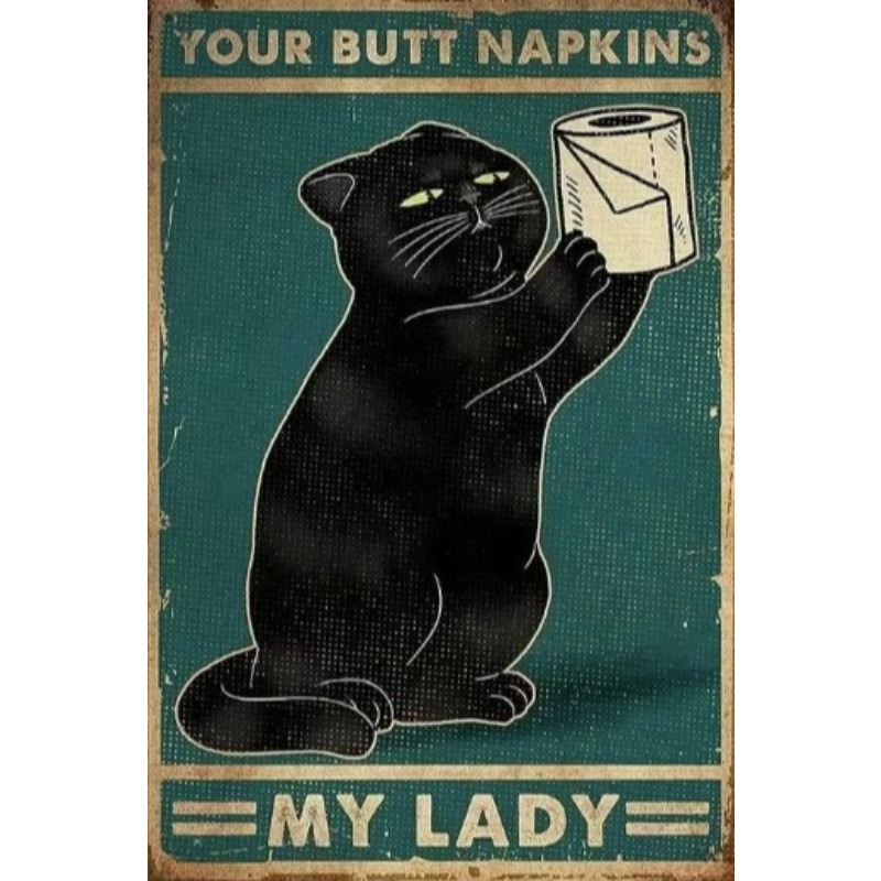 Home Decor Cat - Czarny Śmieszny Kot Metalowy Znak Vintage