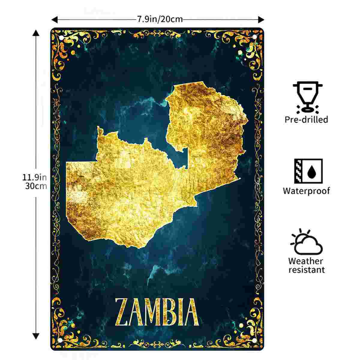 2D PŁASKA MAPA Zambii z Złotą  – Home Decor Zambia recenzja i cena