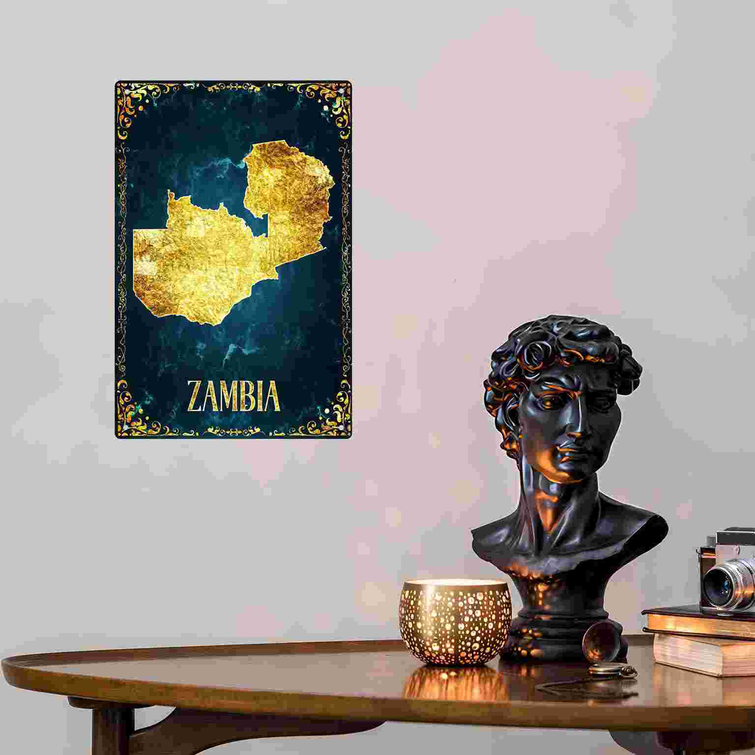 2D PŁASKA MAPA Zambii z Złotą  – Home Decor Zambia recenzja i cena