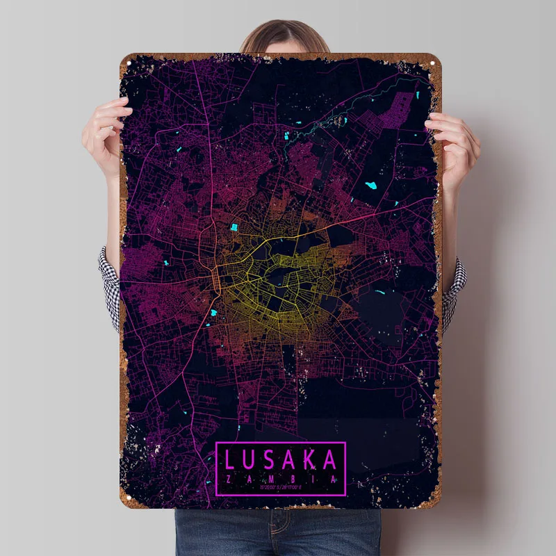 Mapa miasta Lusaka Zambia Neon – Home Decor Zambia recenzja i cena