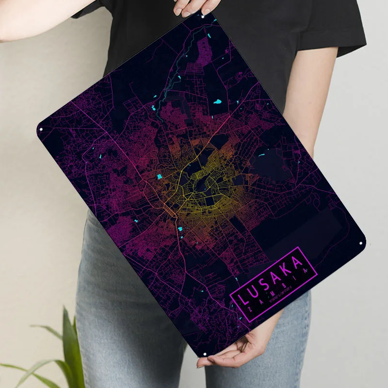 Mapa miasta Lusaka Zambia Neon – Home Decor Zambia recenzja i cena